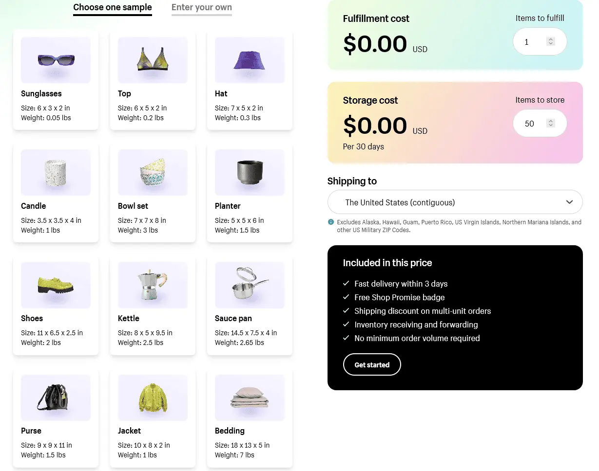 Shopify Fulfillment pricing
